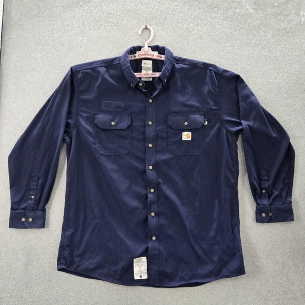 Carhartt Men Button Up Shirt XL Blue L Embroidery FR Workwear Logo